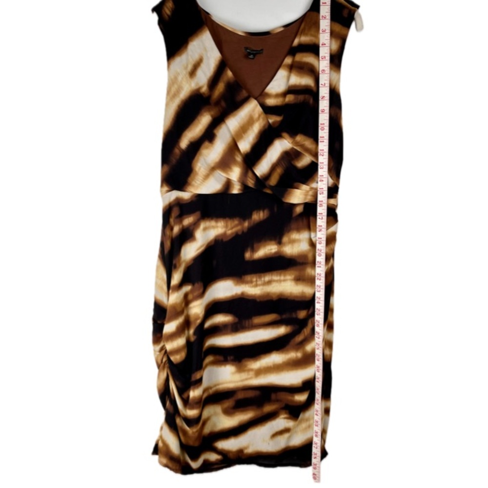 VTG Ann Taylor Silk Dress 12 Brown Animal Print Stretch Sleeveless Surplice - Picture 15 of 16